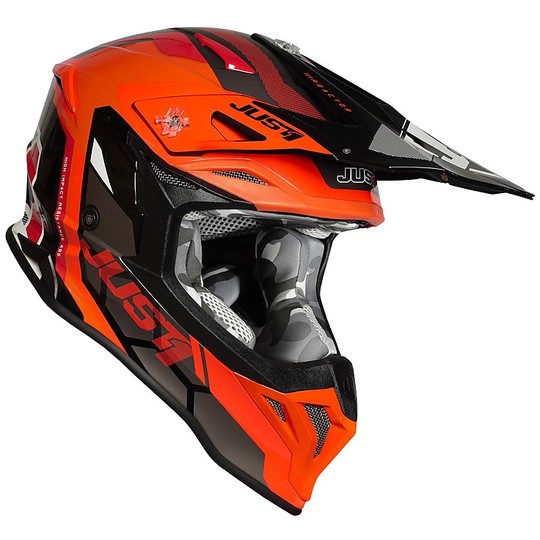 Moto Cross Enduro Helm Just1 J39 Abs REACTOR Orange Fluo Schwarz