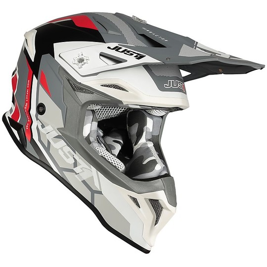 Moto Cross Enduro Helm Just1 J39 Abs REACTOR Rot Grau Matt