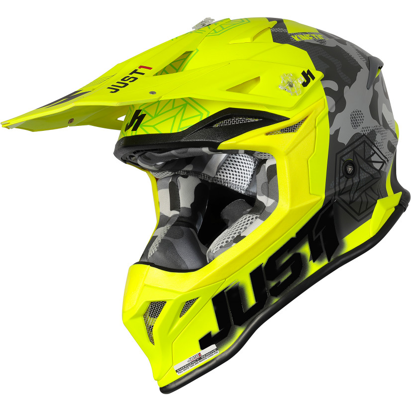 Moto Cross Enduro Helm Just1 J39 KINETIC Camo Lime Matt Fluo Gelb