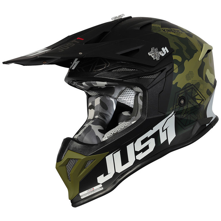 Moto Cross Enduro Helm Just1 J39 KINETIC Camo Militärgrün Matt Schwarz