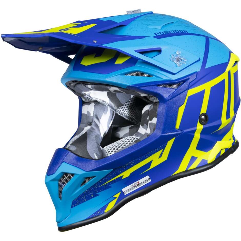 Moto Cross Enduro Helm Just1 J39 Poseidon Fluo Gelb Blau