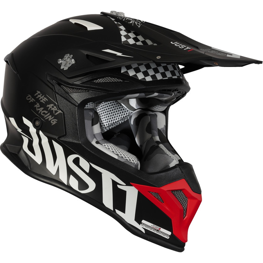 Moto Cross Enduro Helm Just1 J39 ROCK Rot Weiß Schwarz Undurchsichtig