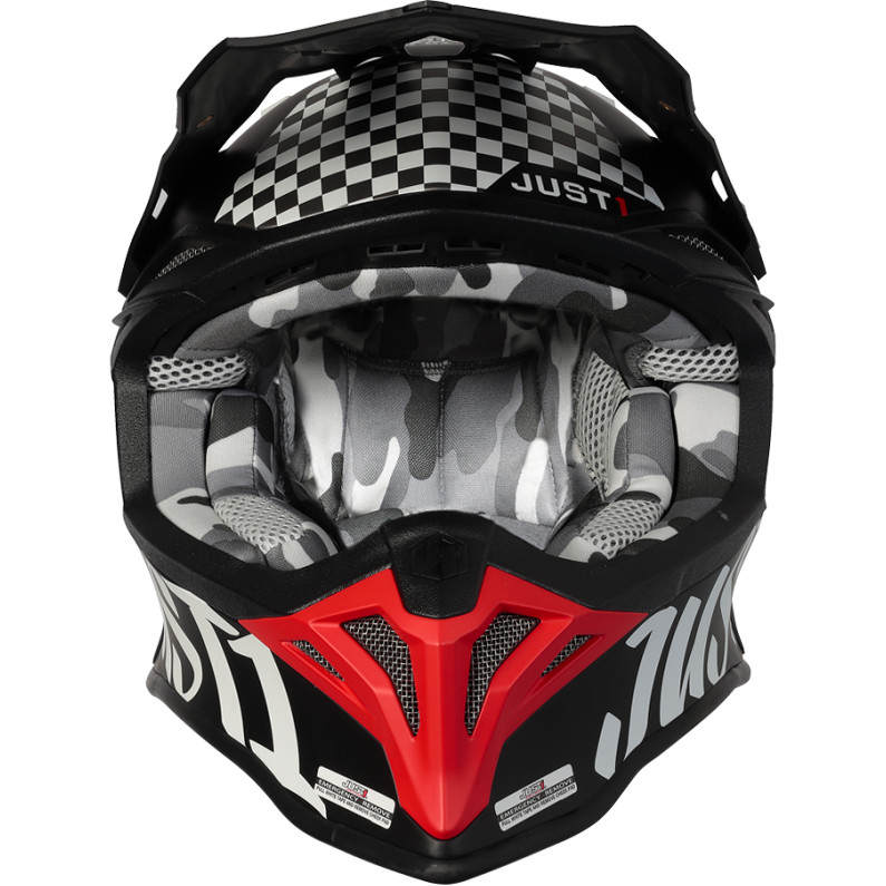 Moto Cross Enduro Helm Just1 J39 ROCK Rot Weiß Schwarz Undurchsichtig