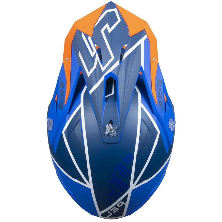 Moto Cross Enduro Helm Just1 J39 Thruster Weiß Fluo Orange Blau