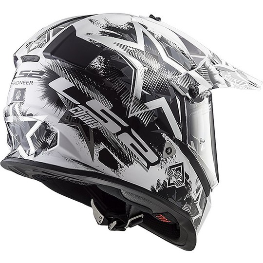 Moto Cross Enduro Helm LS2 MX436 Pioneer Chaos Black White
