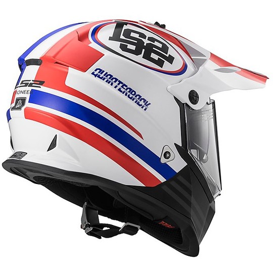 Moto Cross Enduro Helm LS2 MX436 Pioneer Quarterback Rot Blau Weiß