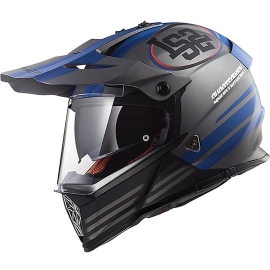 Moto Cross Enduro Helm LS2 MX436 Pioneer Quaterback Titanium Blue Opção