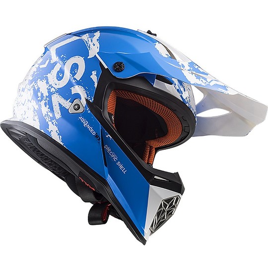 Moto Cross Enduro Helm LS2 MX437 Fast Blue White Spot