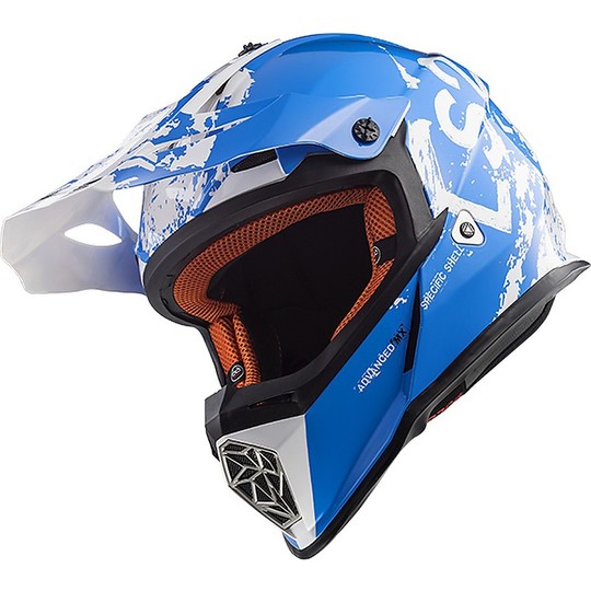 Moto Cross Enduro Helm LS2 MX437 Fast Blue White Spot