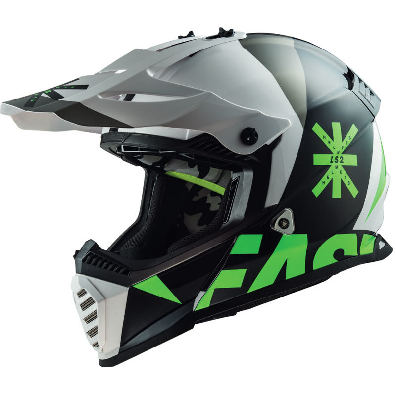 Moto Cross Enduro Helm Ls2 MX437 FAST EVO HEAVY schwarz Weiß