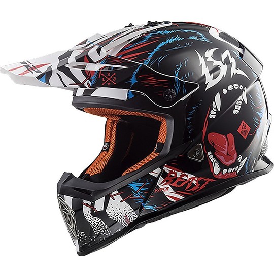 Moto Cross Enduro Helm LS2 MX437 Schnell Beast Schwarz Weiß