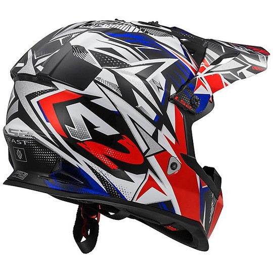 Moto Cross Enduro Helm LS2 MX437 Schnell Strong Weiß, Blau, Rot