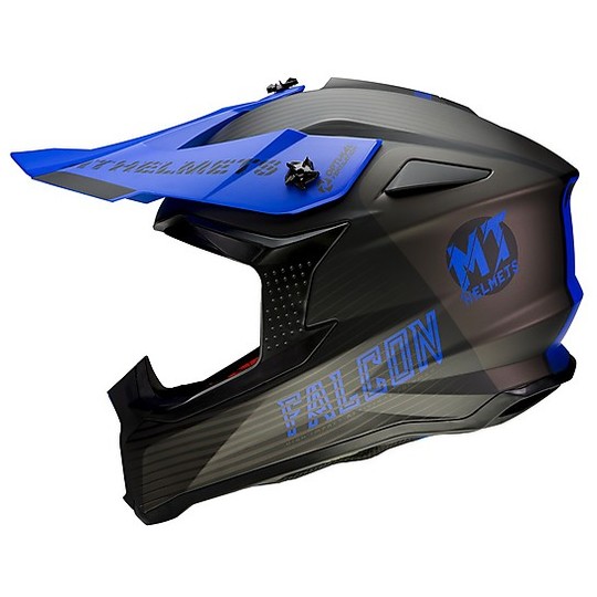 Moto Cross Enduro Helm MT Helme FALCON System D7 Matt Blau