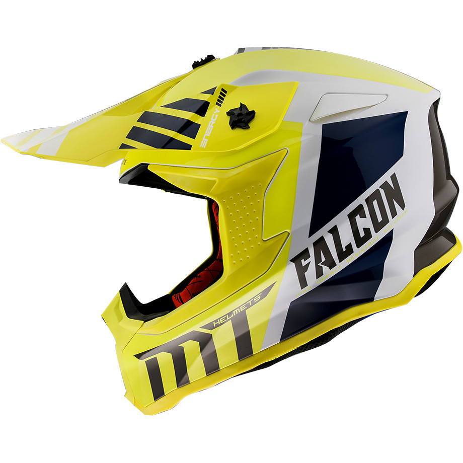 Moto Cross Enduro Helm MT Helme FALCON Warrior A3 Weiß Perlgelb