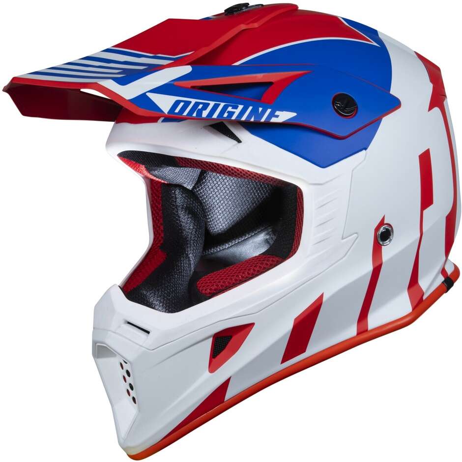 Moto Cross Enduro Helm Origin Hero Thunder Blau Weiß Rot Matt