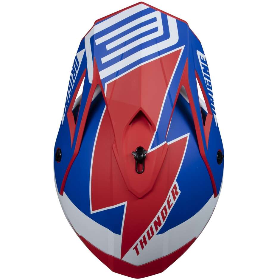 Moto Cross Enduro Helm Origin Hero Thunder Blau Weiß Rot Matt