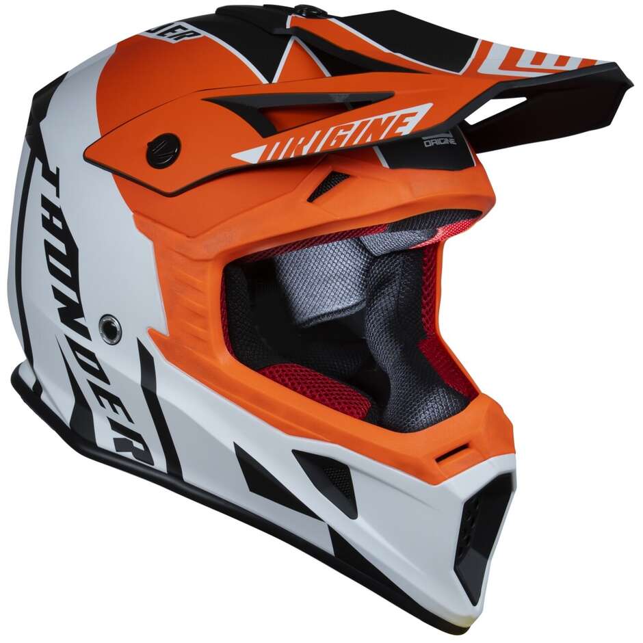 Moto Cross Enduro Helm Origin Hero Thunder Fluo Orange Weiß Schwarz Matt