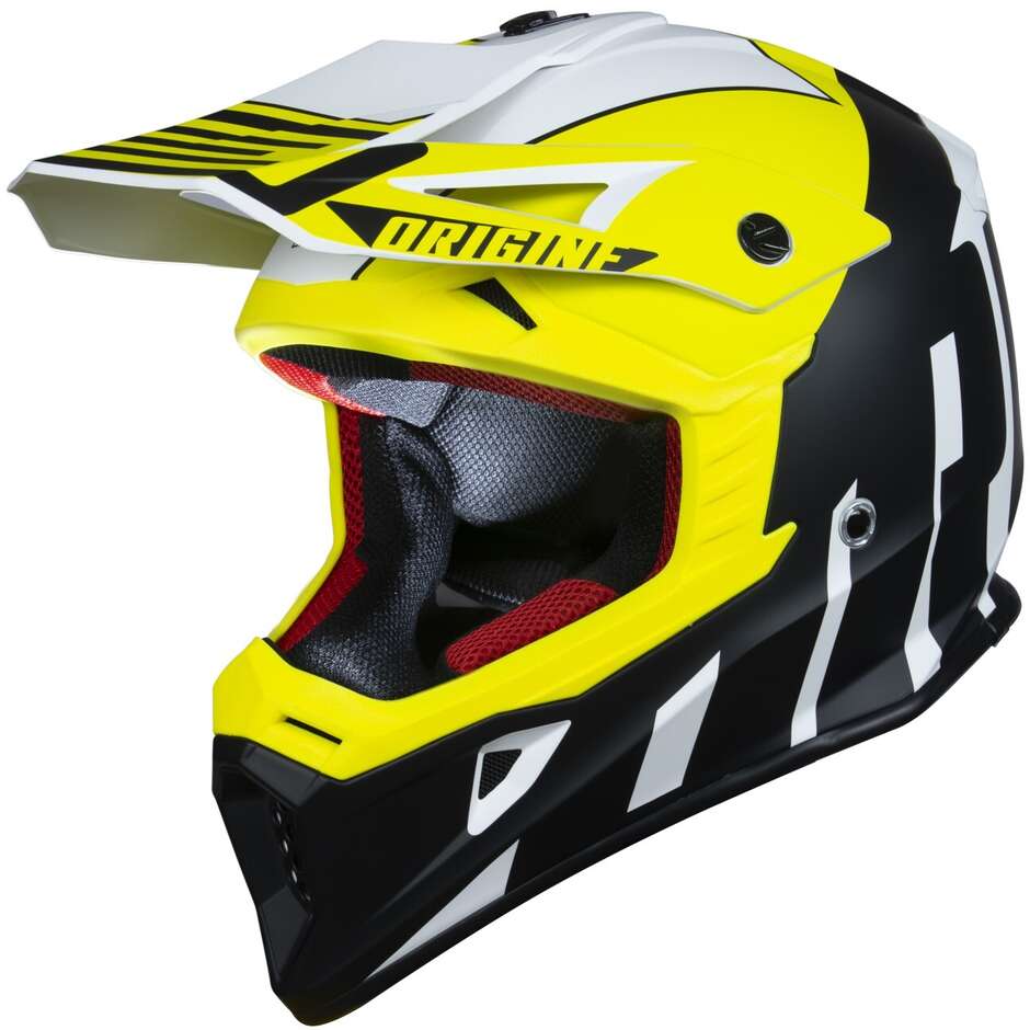 Moto Cross Enduro Helm Origin Hero Thunder Gelb Fluo Schwarz Weiß Matt