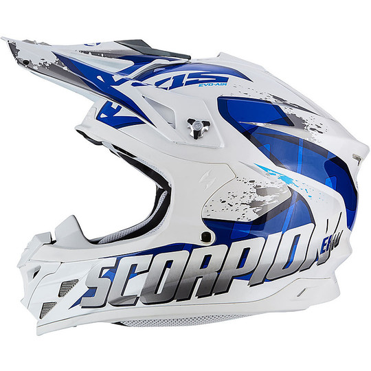 Moto Cross Enduro Helm Scorpion VX-15 Air Defender EVO Blau Weiß