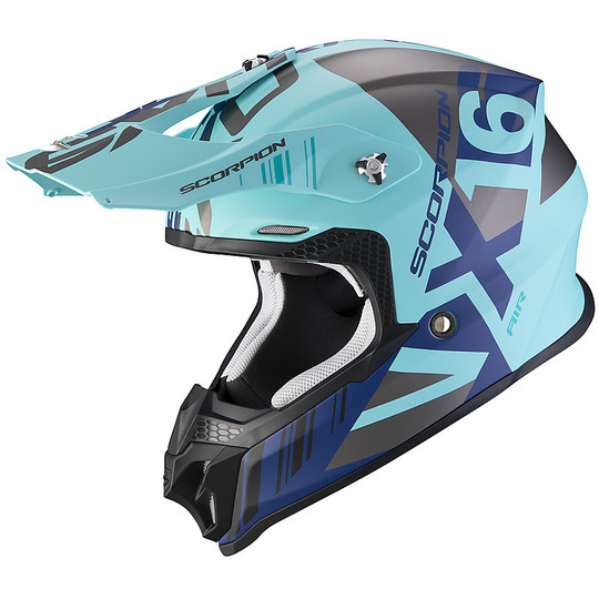 Moto Cross Enduro Helm Scorpion VX-16 Air MACH Blau Silber Matt