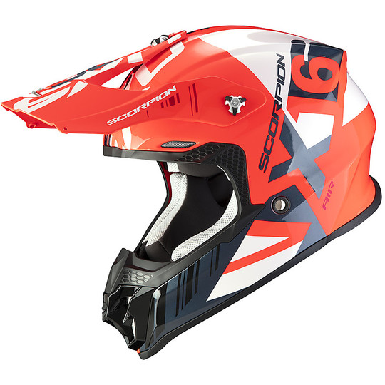 Moto Cross Enduro Helm Scorpion VX-16 Air MACH Rot Fluo Weiß