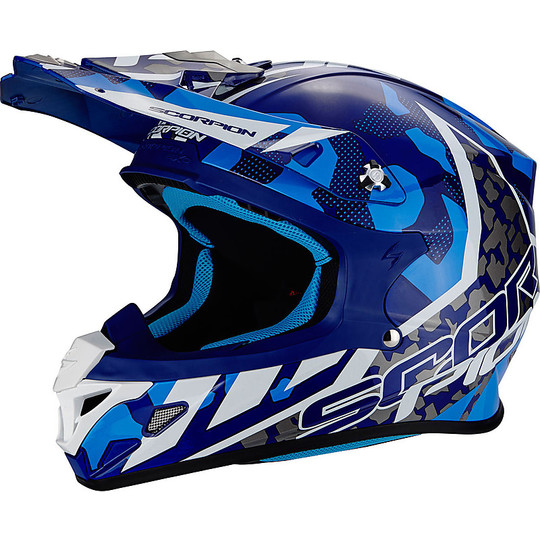 Moto Cross Enduro Helm Scorpion VX-21 Air Furio Blau Weiß