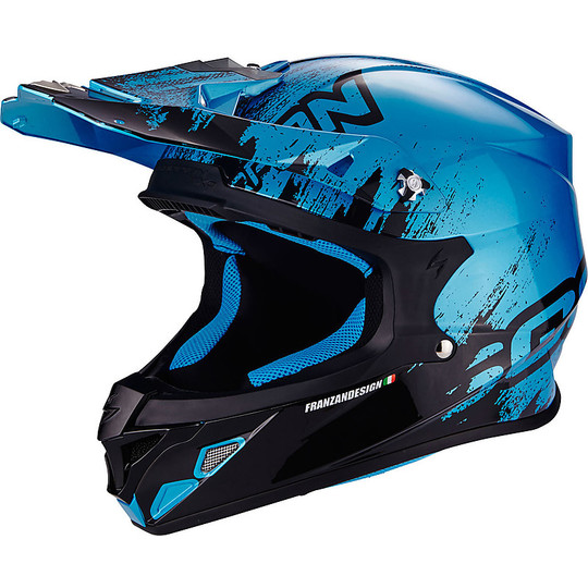 Moto Cross Enduro Helm Scorpion VX-21 Air Mudirt Schwarz Blue Sky