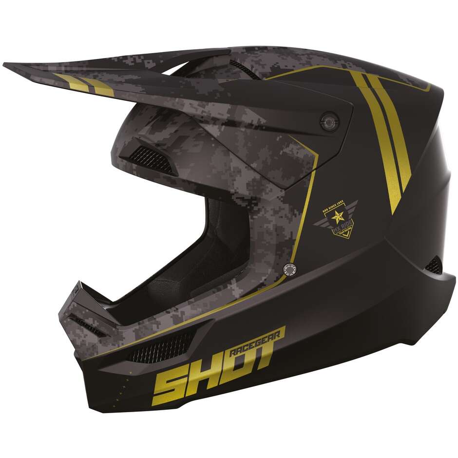 Moto Cross Enduro Helm Shot FURIOUS Army Matt Gold