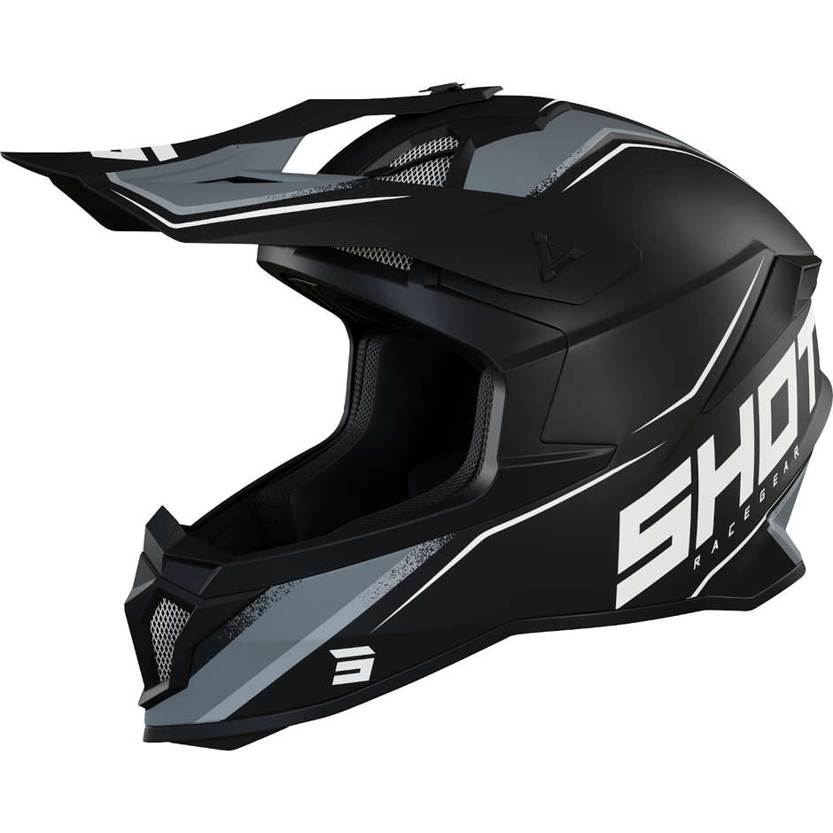 Moto Cross Enduro Helm Shot LITE PRISM Schwarz Weiß Opak