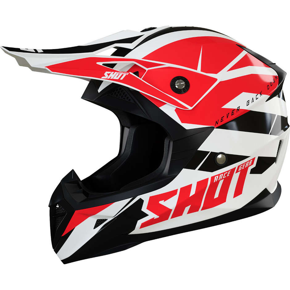 Moto Cross Enduro Helm Shot PULSE REVENGE Weiß Rot Glänzend Schwarz