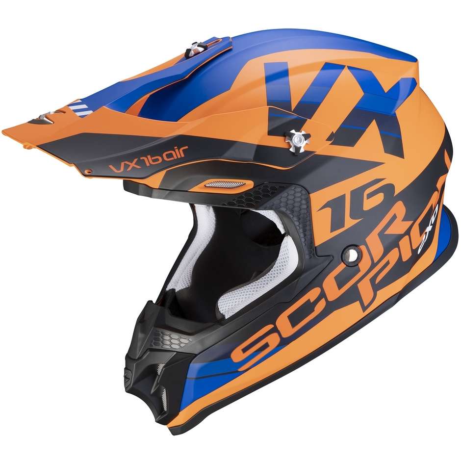 Moto Cross Enduro Helm Skorpion VX-16 AIR X-TURN Orange Blau Matt