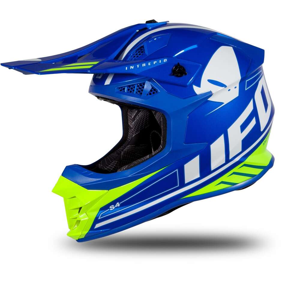 Moto Cross Enduro Helm Ufo INTREPID Blau Gelb Fluo