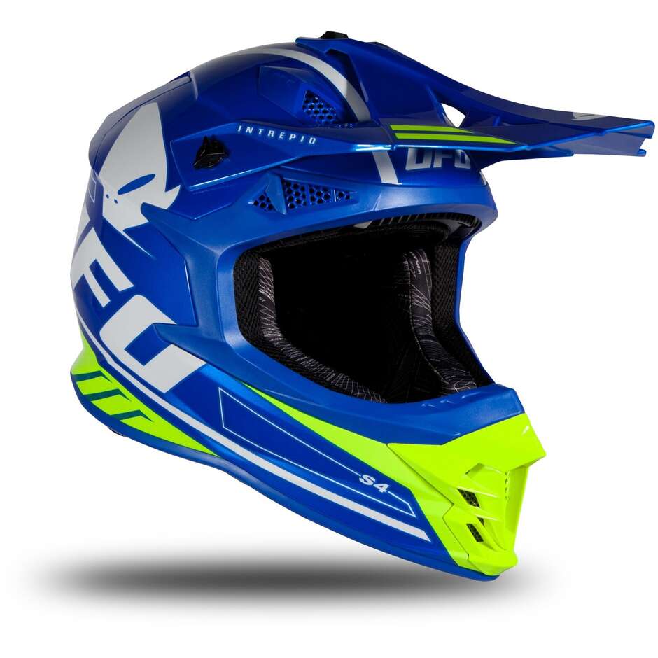 Moto Cross Enduro Helm Ufo INTREPID Blau Gelb Fluo