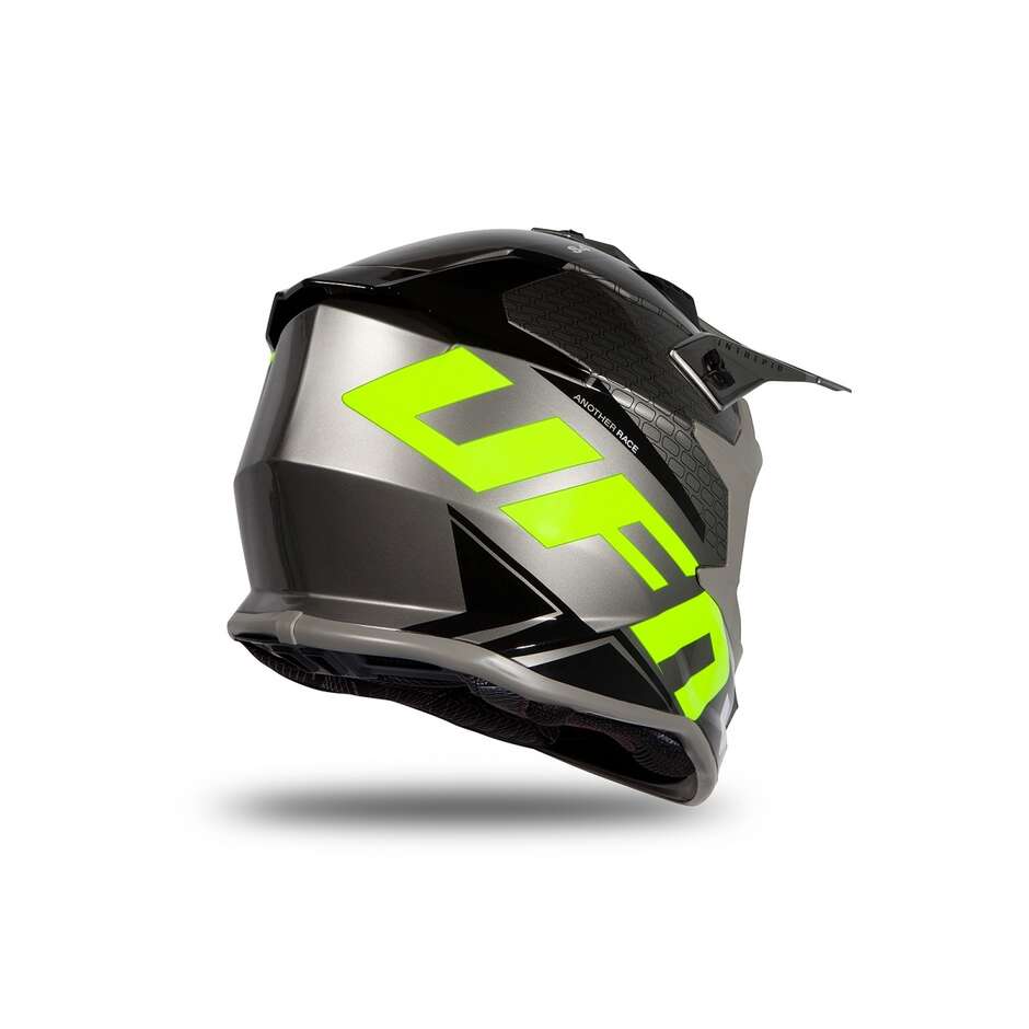 Moto Cross Enduro Helm Ufo INTREPID Grau Gelb Fluo