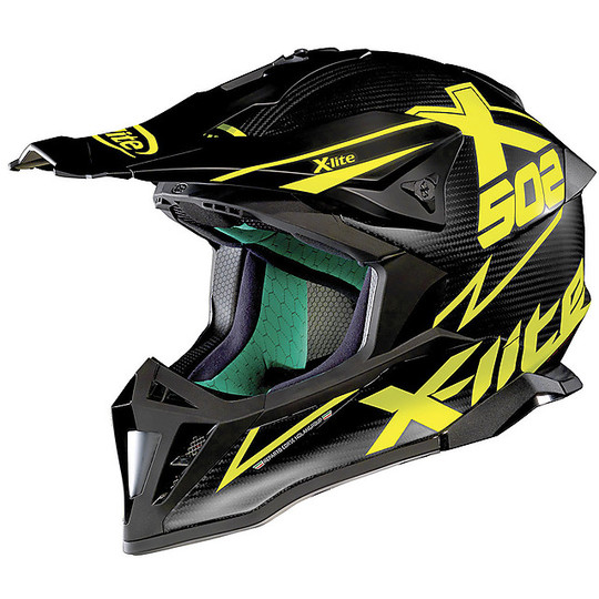 Moto Cross Enduro Helm X-Lite X-502 Carbon Ultra Carbon Matris Schwarz Matt Gelb