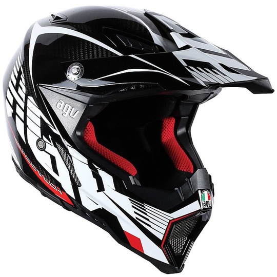Moto Cross Enduro Helmet AGV AX-8 Evo Carbon Multi White Red