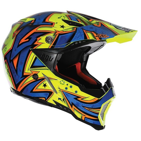 Moto Cross Enduro Helmet AGV AX-8 Evo Multi Spray Yellow Blue Orange