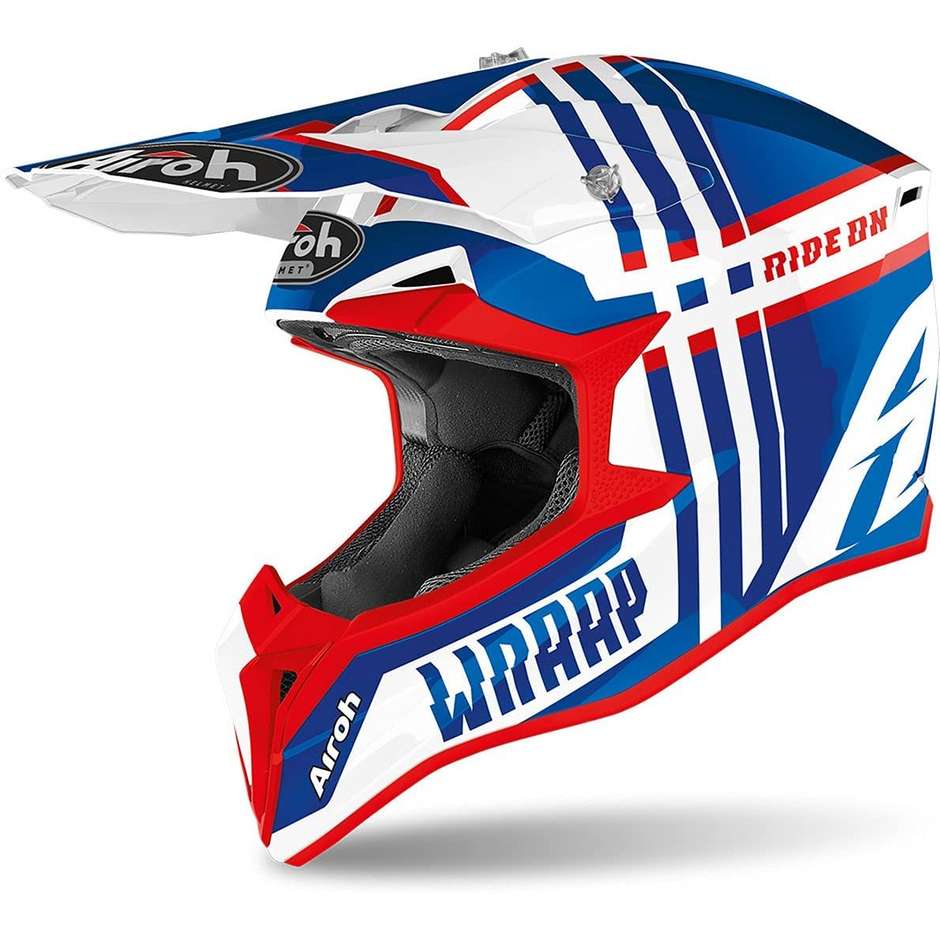 Moto Cross Enduro Helmet Airoh WRAAP Broken Blue Red Glossy