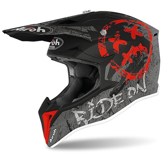 Moto Cross Enduro Helmet Airoh WRAAP Smile Red Matt