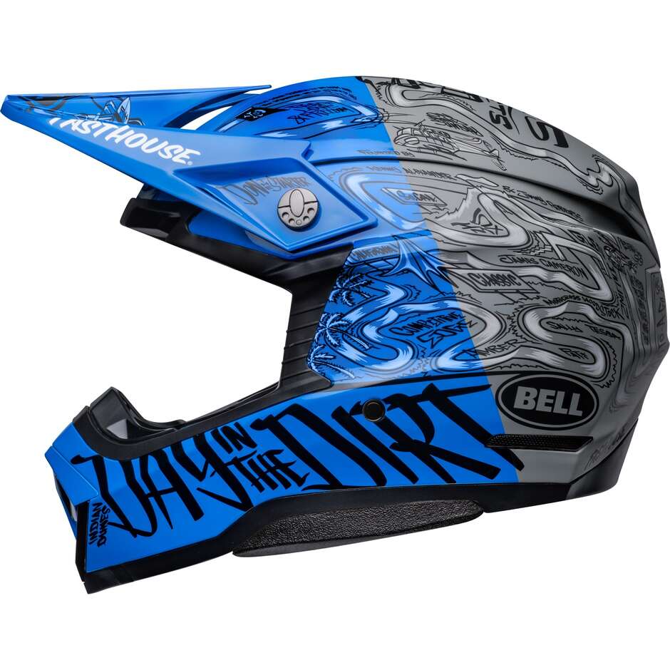 Moto Cross Enduro Helmet Bell MOTO-10 SPHERICAL FASTHOUSE DITD Blue Gray Matt Glossy