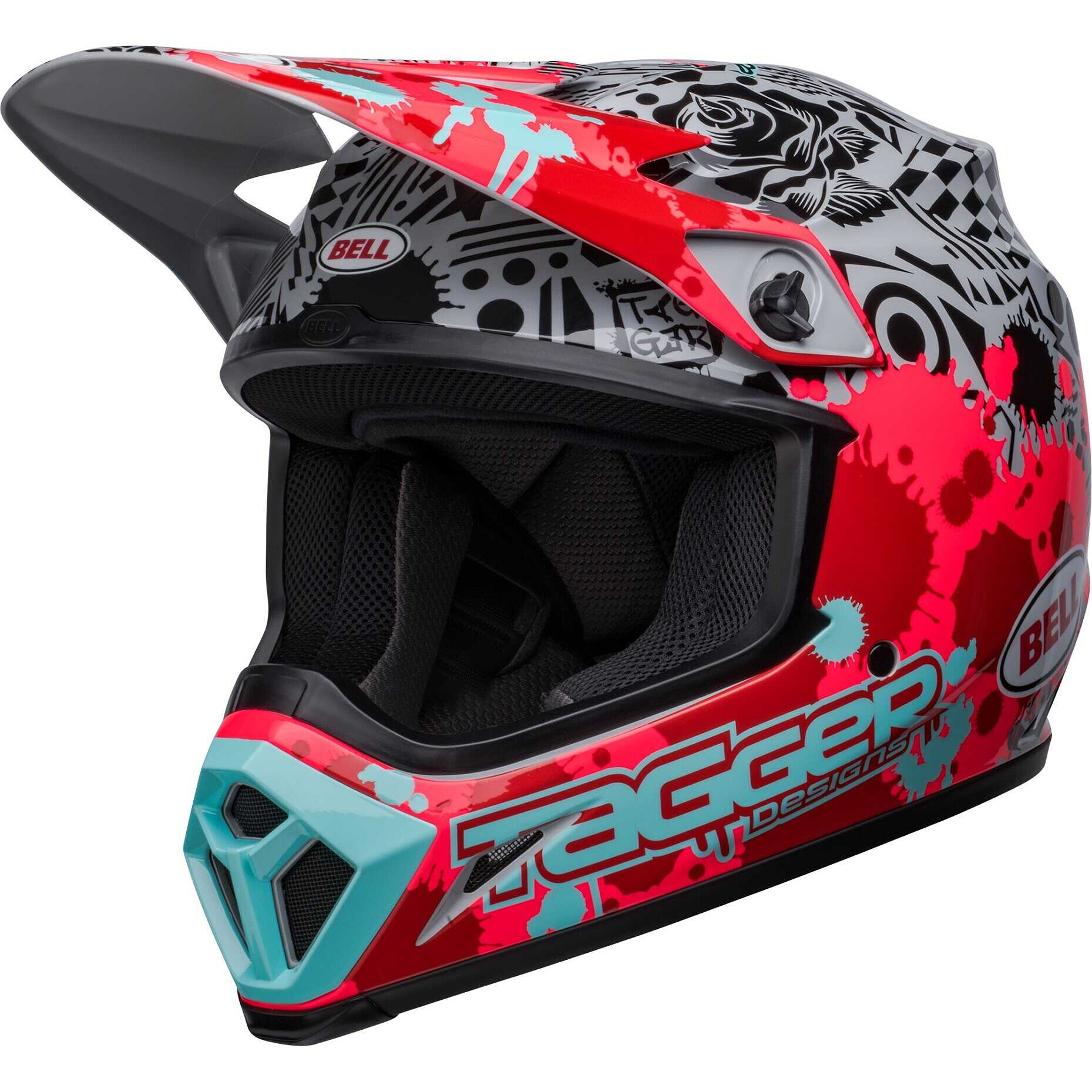 BELL MX-9 MIPS ヘルメット Tagger Designs ゴーグル Moto Cross Enduro Helmet Bell MX-9 MIPS TAGGER SPLATTER Red Gray