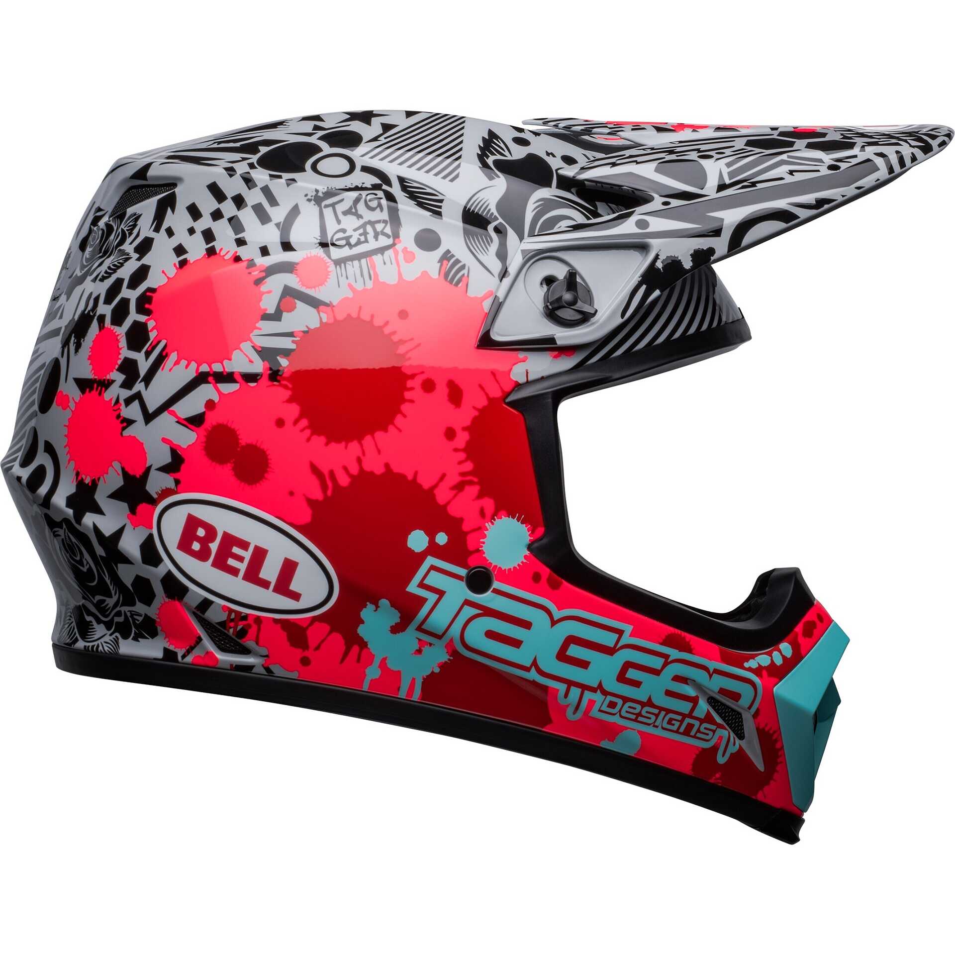 BELL MX-9 MIPS ヘルメット Tagger Designs ゴーグル Moto Cross Enduro Helmet Bell MX-9 MIPS TAGGER SPLATTER Red Gray