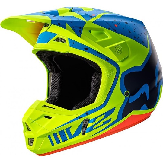 Moto Cross Enduro Helmet Fox V2 nirv Fiber Yellow Blue