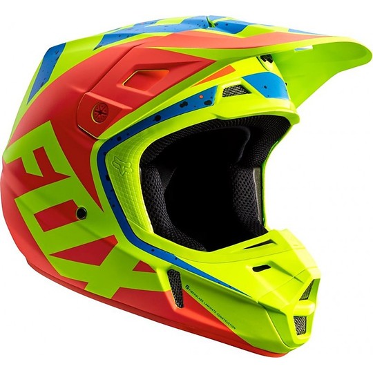 Moto Cross Enduro Helmet Fox V2 nirv Fiber Yellow Blue