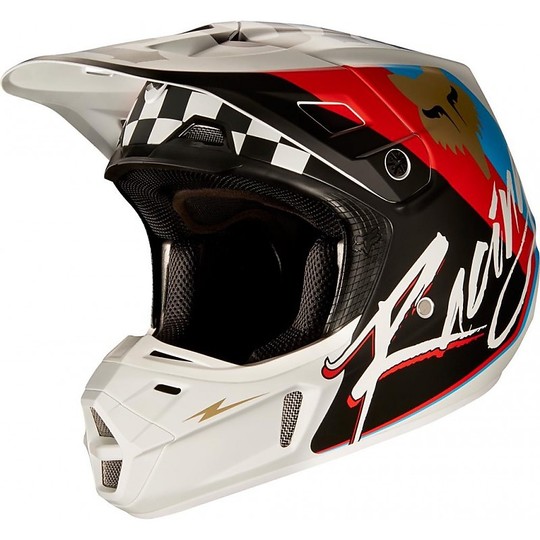 Moto Cross Enduro Helmet Fox V2 Rohr Fiber Black