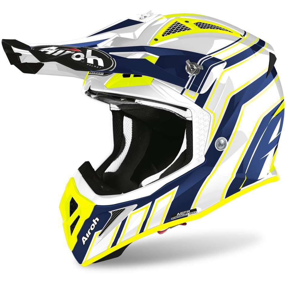 Moto Cross Enduro Helmet in Airoh Fiber AVIATOR ACE ART Glossy Blue