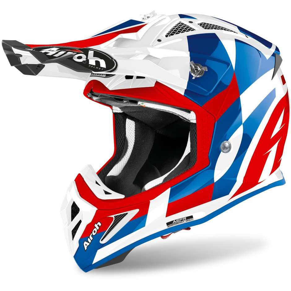 Moto Cross Enduro Helmet in Airoh Fiber AVIATOR ACE Glossy Blue Trick