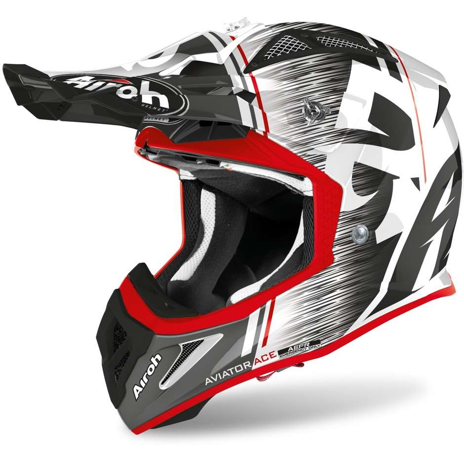 Moto Cross Enduro Helmet in Airoh Fiber AVIATOR ACE Glossy Red Kybon