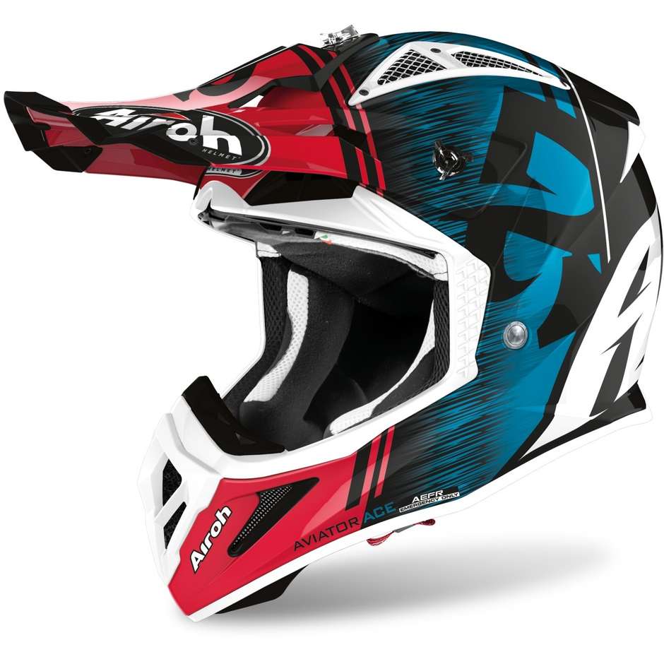 Moto Cross Enduro Helmet in Airoh Fiber AVIATOR ACE Kybon Blue Red Glossy