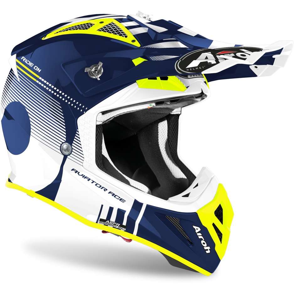 Moto Cross Enduro Helmet in Airoh Fiber AVIATOR ACE Nemesis Blue Glossy